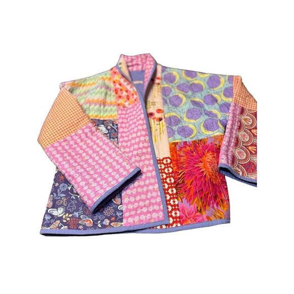 Handmade Patchwork Kimono Jacket Vibrant Colors Reversible Unique Design Quilted - Picture 1 of 5